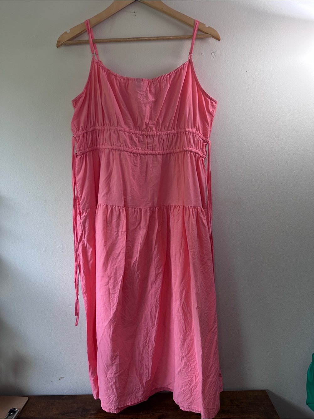 Universal Thread Pink Cinched Waist Midi Sundress Tiered Side Ties Cami Dress L